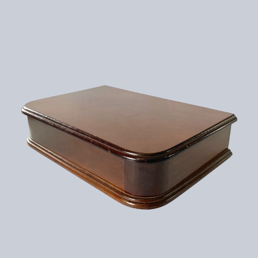 Vintage Classic Wood Jewelry Box 11.25” Cobalt Blue Felted Interior